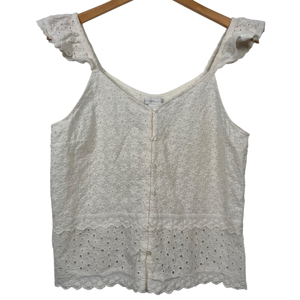 Coquette White Eyelet Top L Ruffle Sleeve Cottagecore Romantic Boho Soft Girl